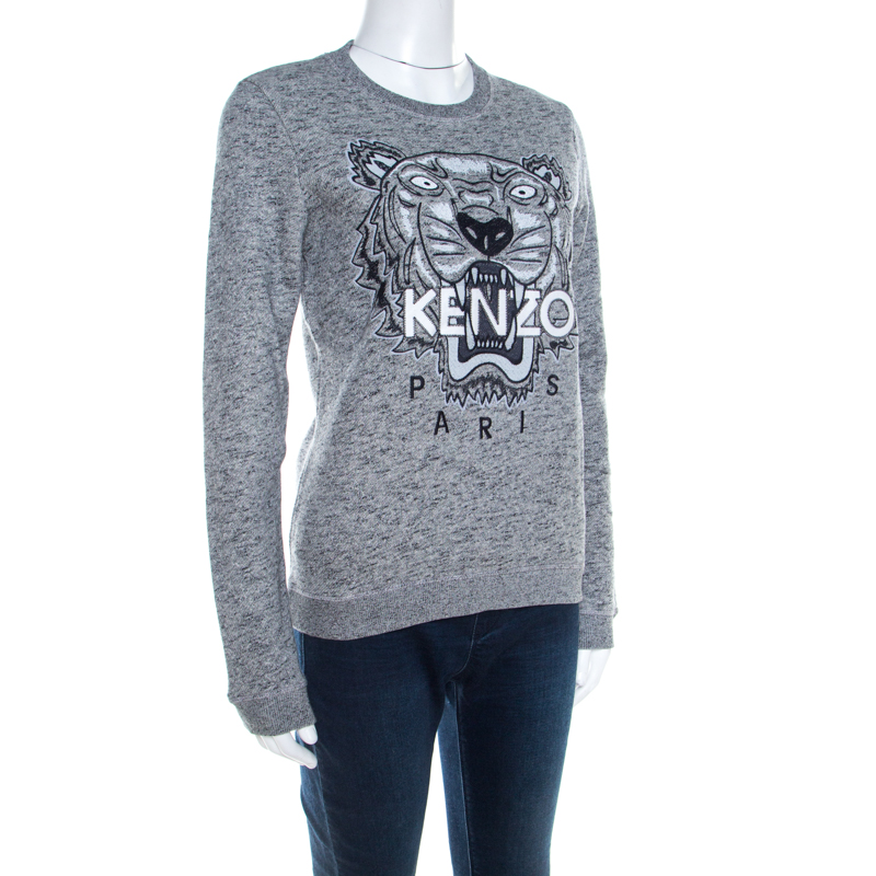 

Kenzo Grey Knit Embroidered Tiger Motif Sweatshirt