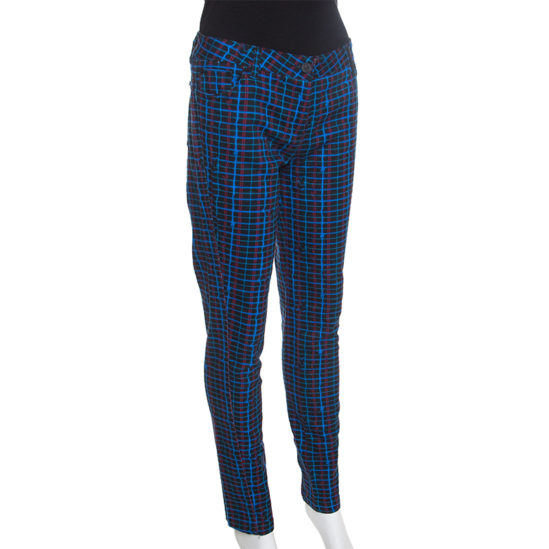 

Kenzo Black Laser Check Print Stretch Cotton Tapered Pants