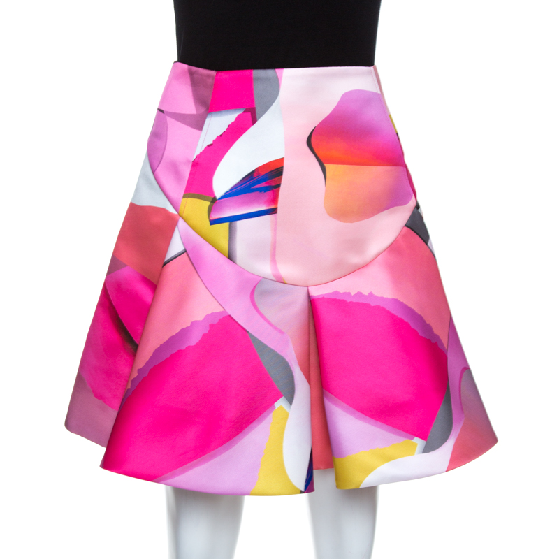 Pre Owned Kenzo Multicolor Printed Satin Pleated Skirt S