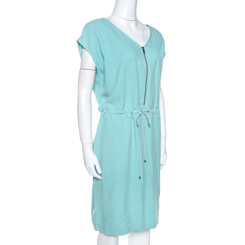 

Kenzo Jade Blue Silk Drawstring Waist Midi Dress