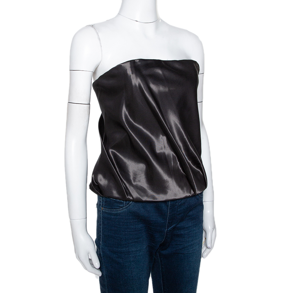 

Kenzo Black Cotton Silk Blend Gathered Strapless Top