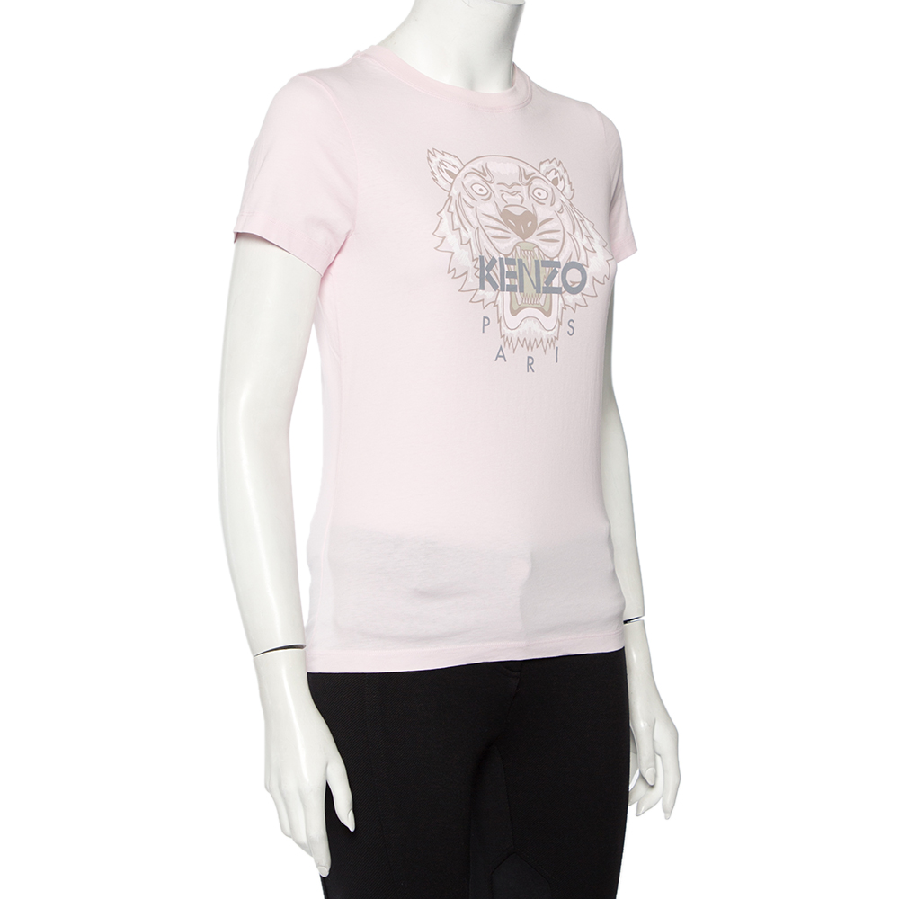 

Kenzo Light Pink Cotton Tiger Logo Printed T-Shirt