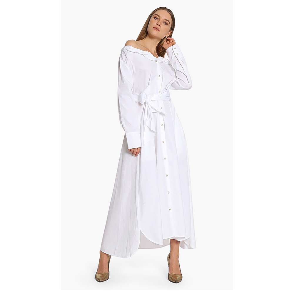 

Kenzo White Collar Roll Up Long Dress  (FR 38