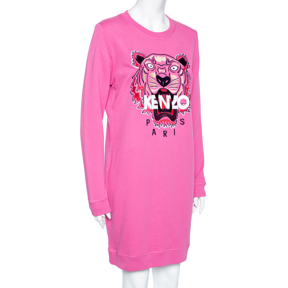 

Kenzo Pink Cotton Tiger Embroidered Sweatshirt Dress