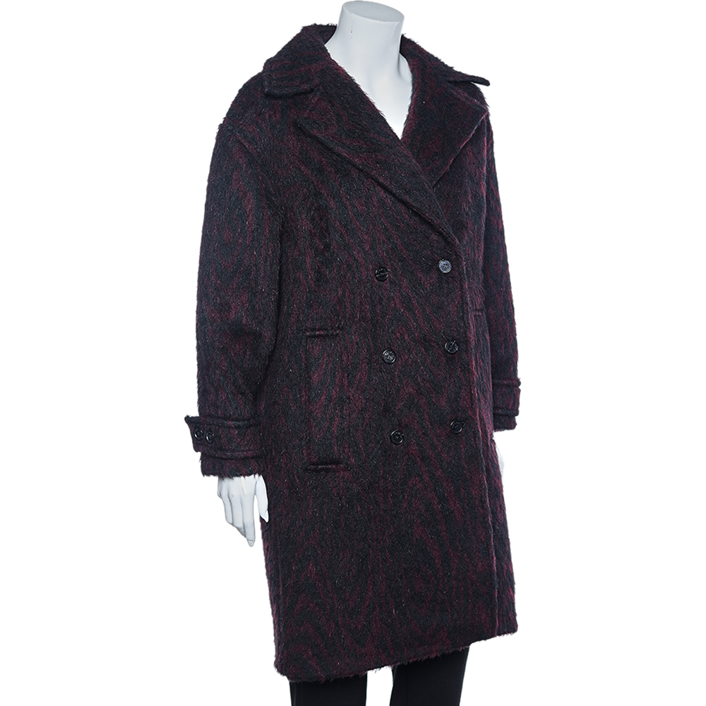 

Kenzo Burgundy Animal Printed Wool Cocoon Coat