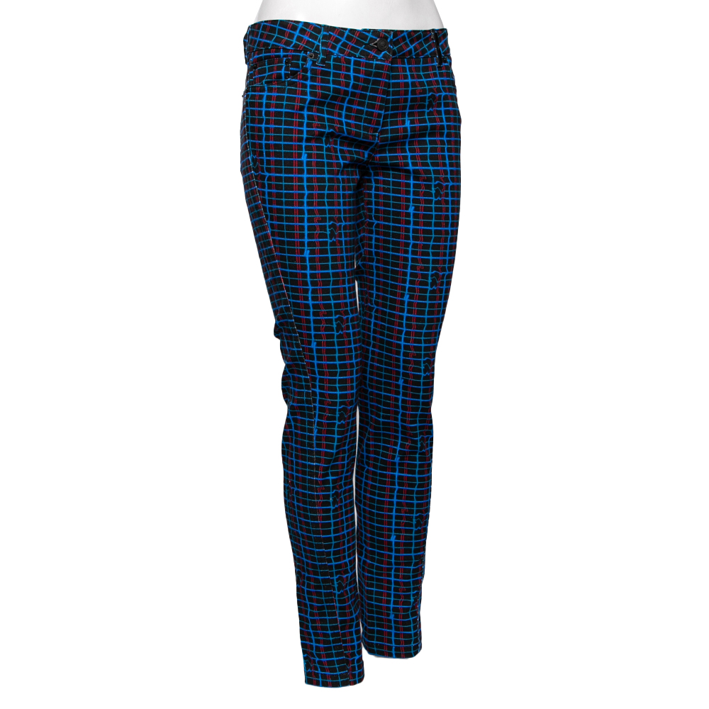 

Kenzo Black Laser Check Print Stretch Cotton Tapered Pants