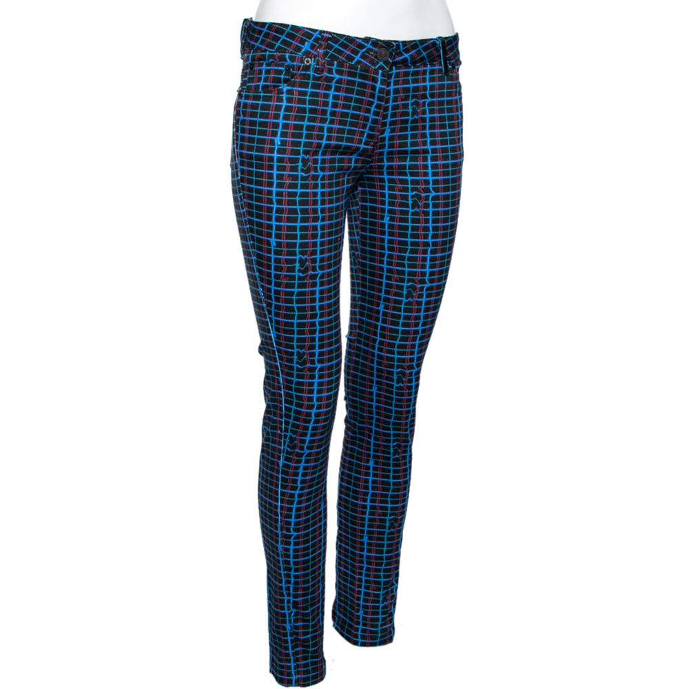 

Kenzo Black Laser Check Print Stretch Cotton Tapered Pants