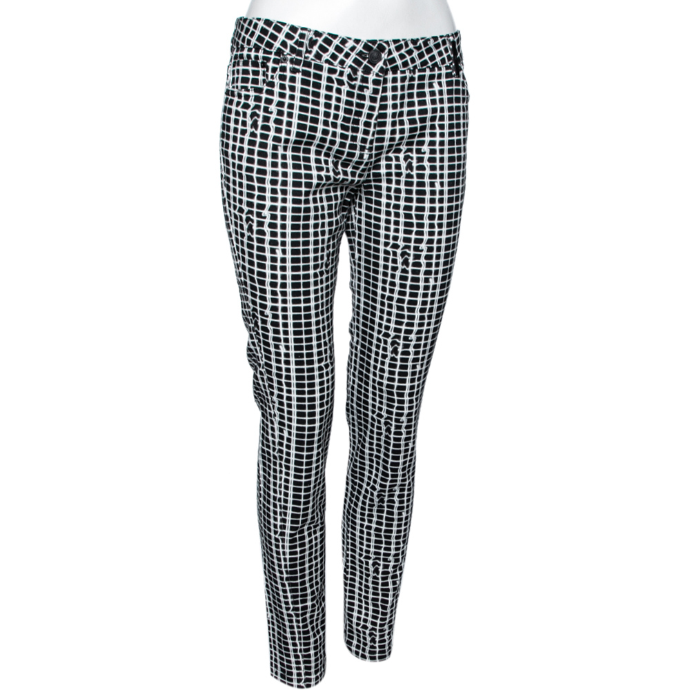 

Kenzo Monochrome Laser Check Print Stretch Cotton Tapered Pants, Black