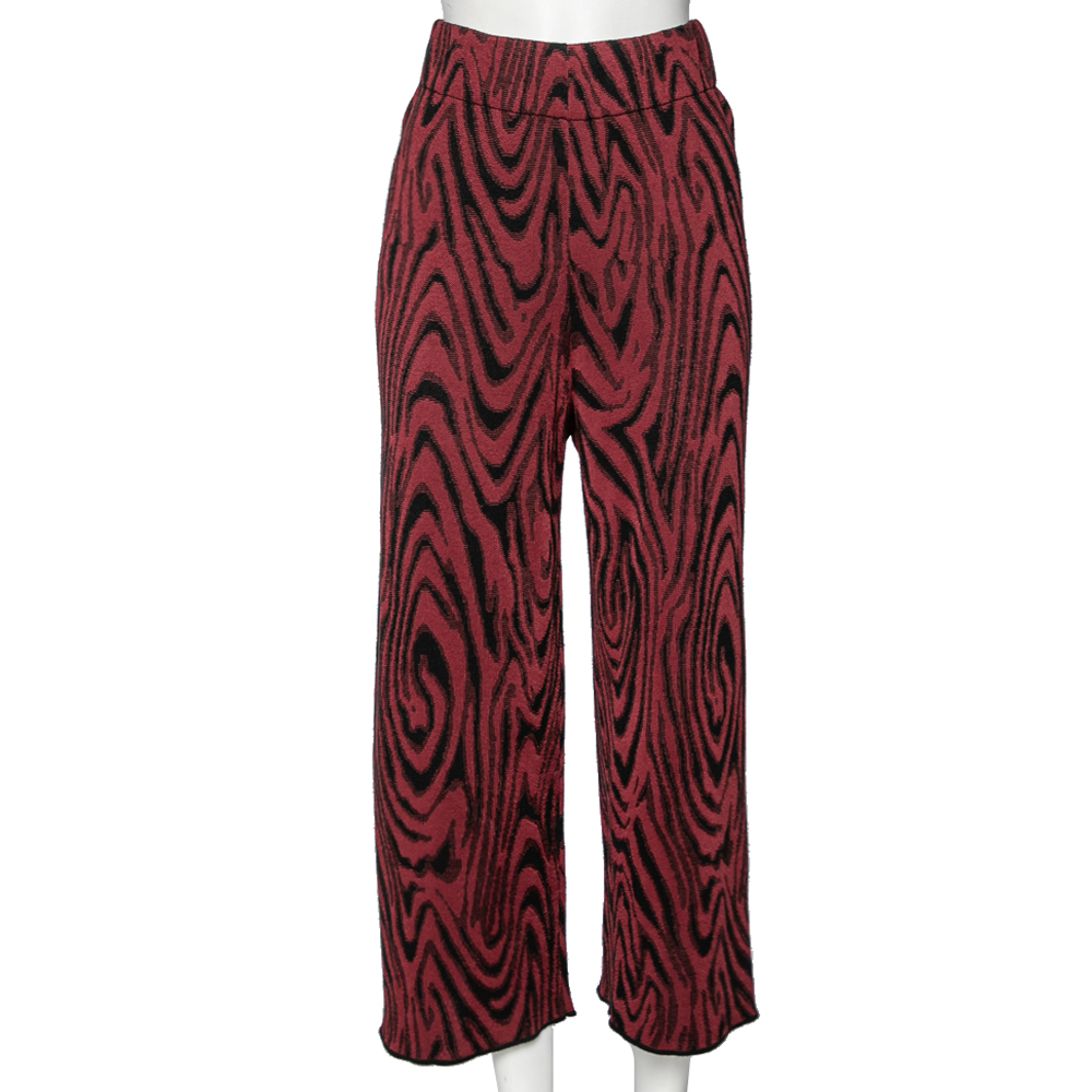 Pre-owned Kenzo Burgundy & Black Patterned Knit High Waisted Culottes S