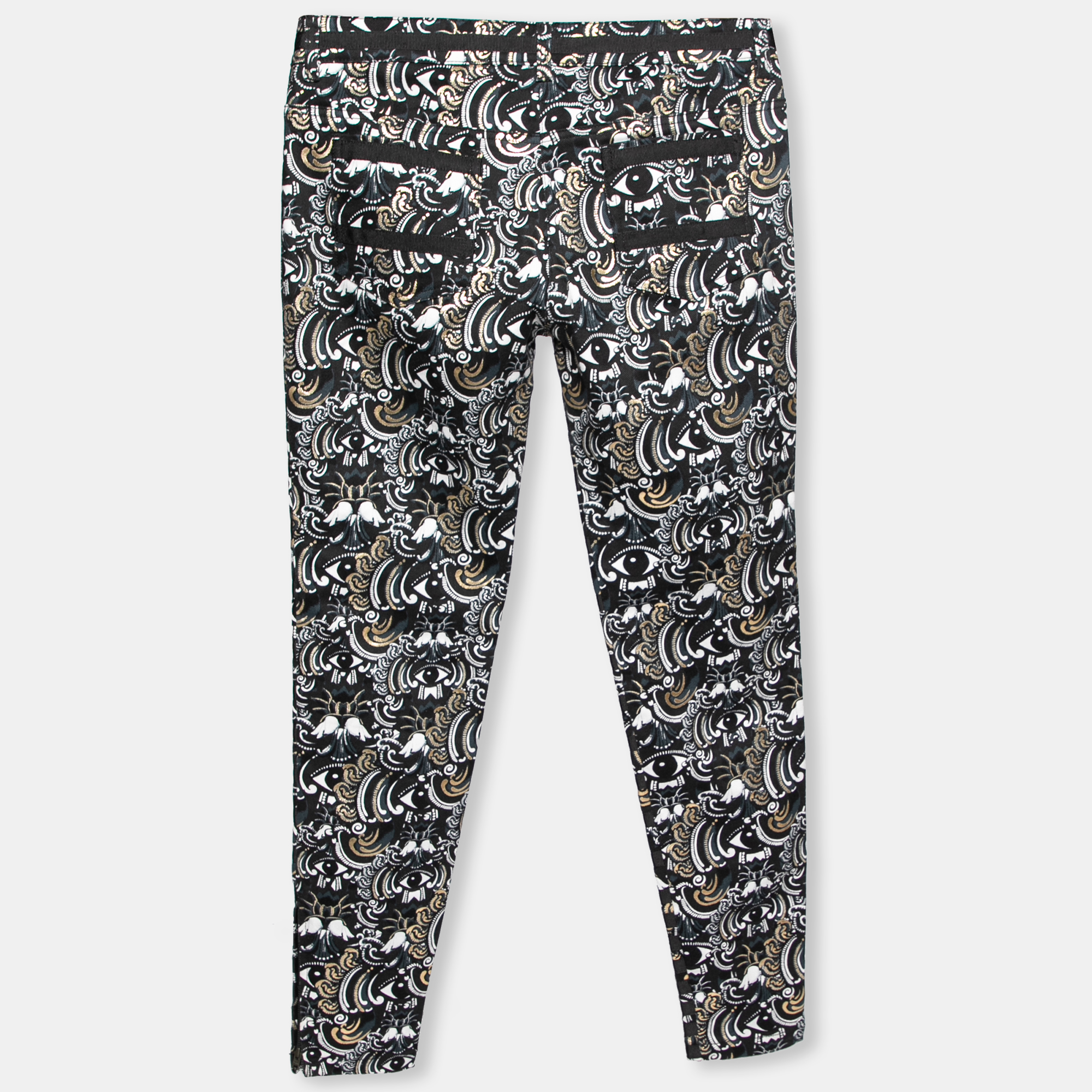 

Kenzo Black & Gold Temple Eye Foil Print Cotton Skinny Jeans