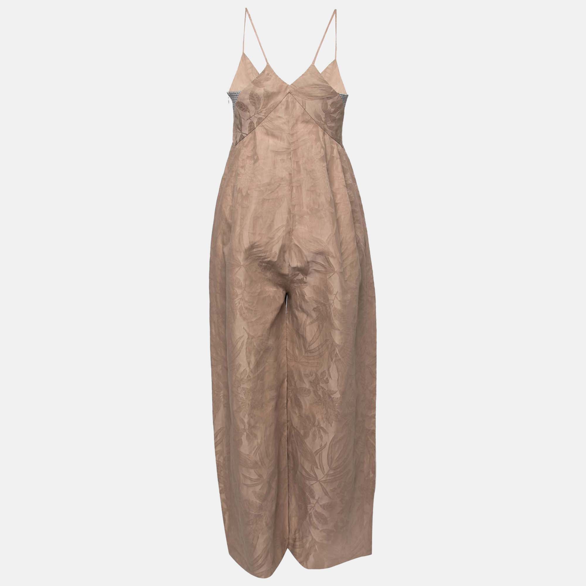 

Kenzo Brown Cotton Floral Embroidered Sleeveless Jumpsuit