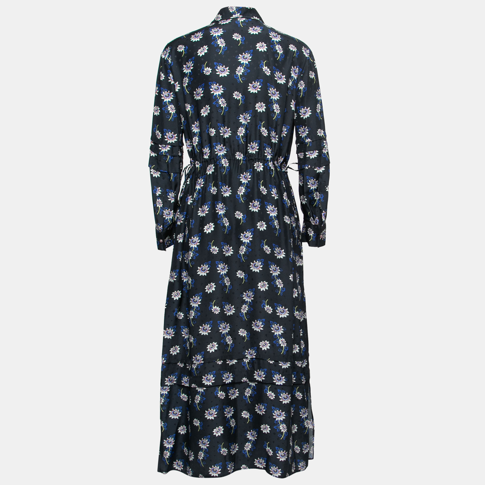 

Kenzo Midnight Blue Floral Printed Silk Button Front Midi Shirt Dress