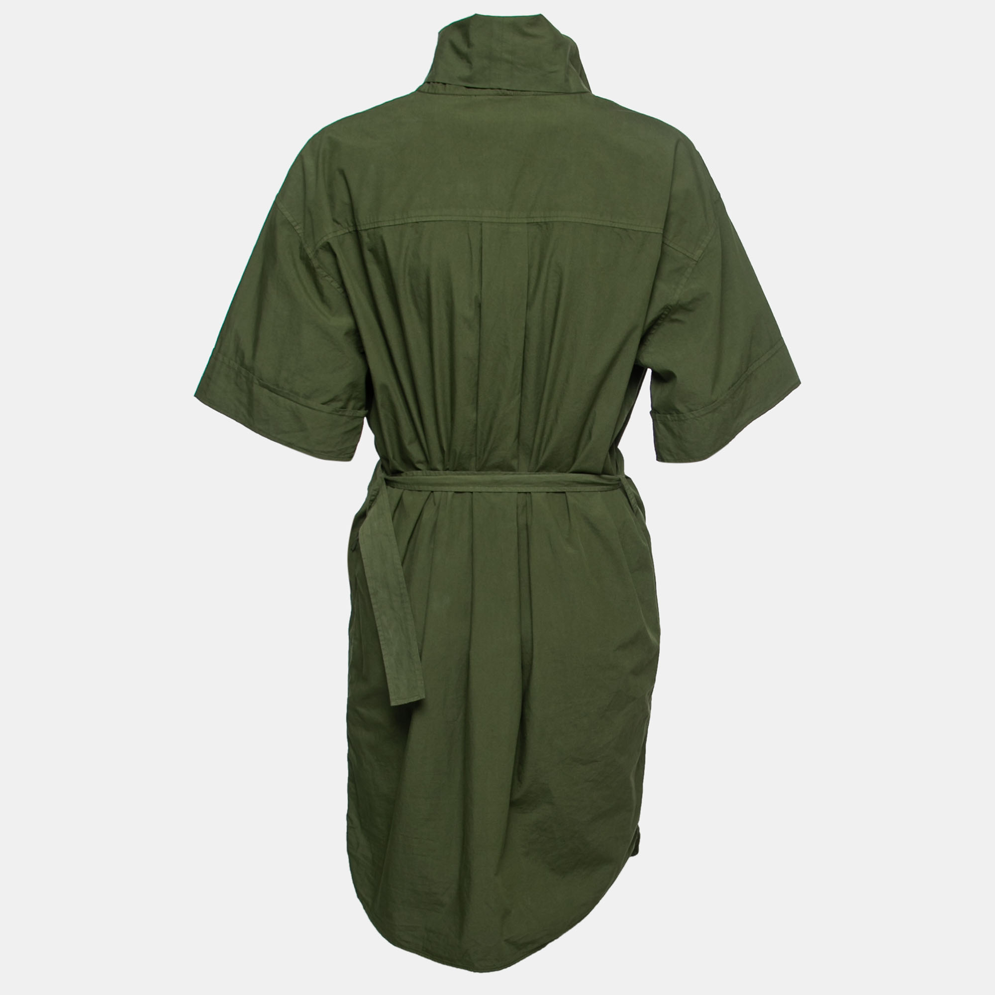 

Kenzo Khaki Green Cotton Belted Short Sleeve Dress