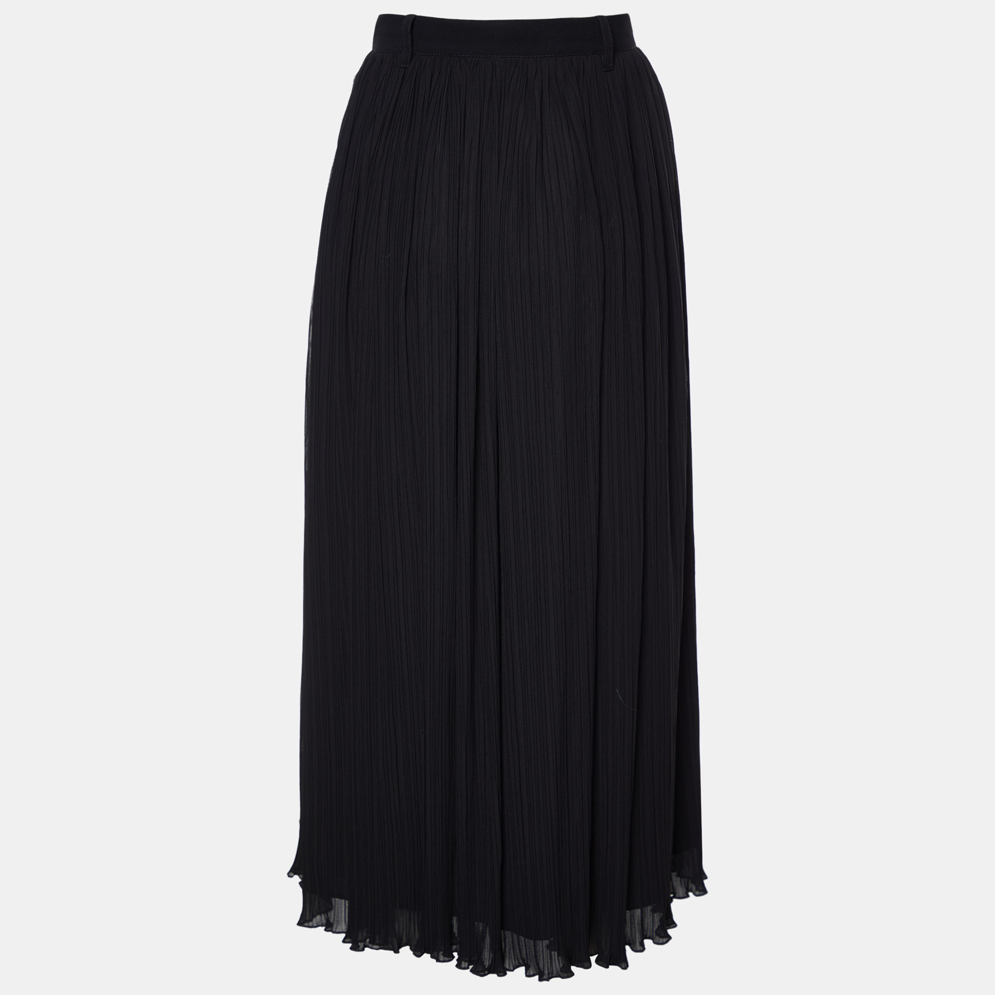 

Kenzo Black Pleated Chiffon Belted Midi Skirt