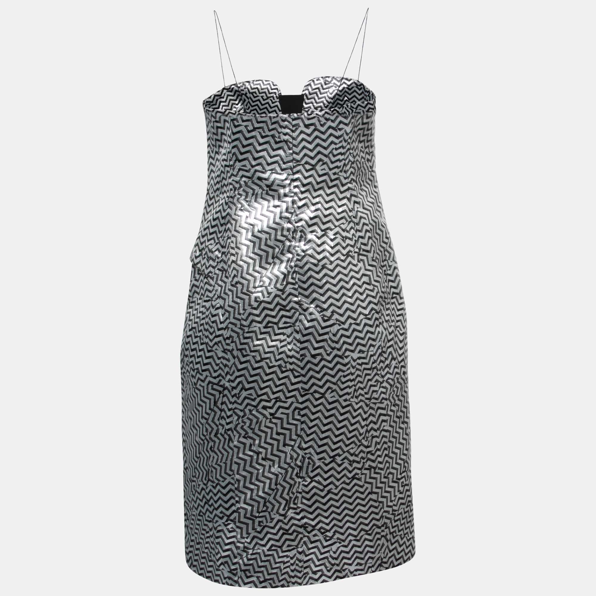 

Kenzo Black/White Chevron Patterned Jacquard Strapless Dress