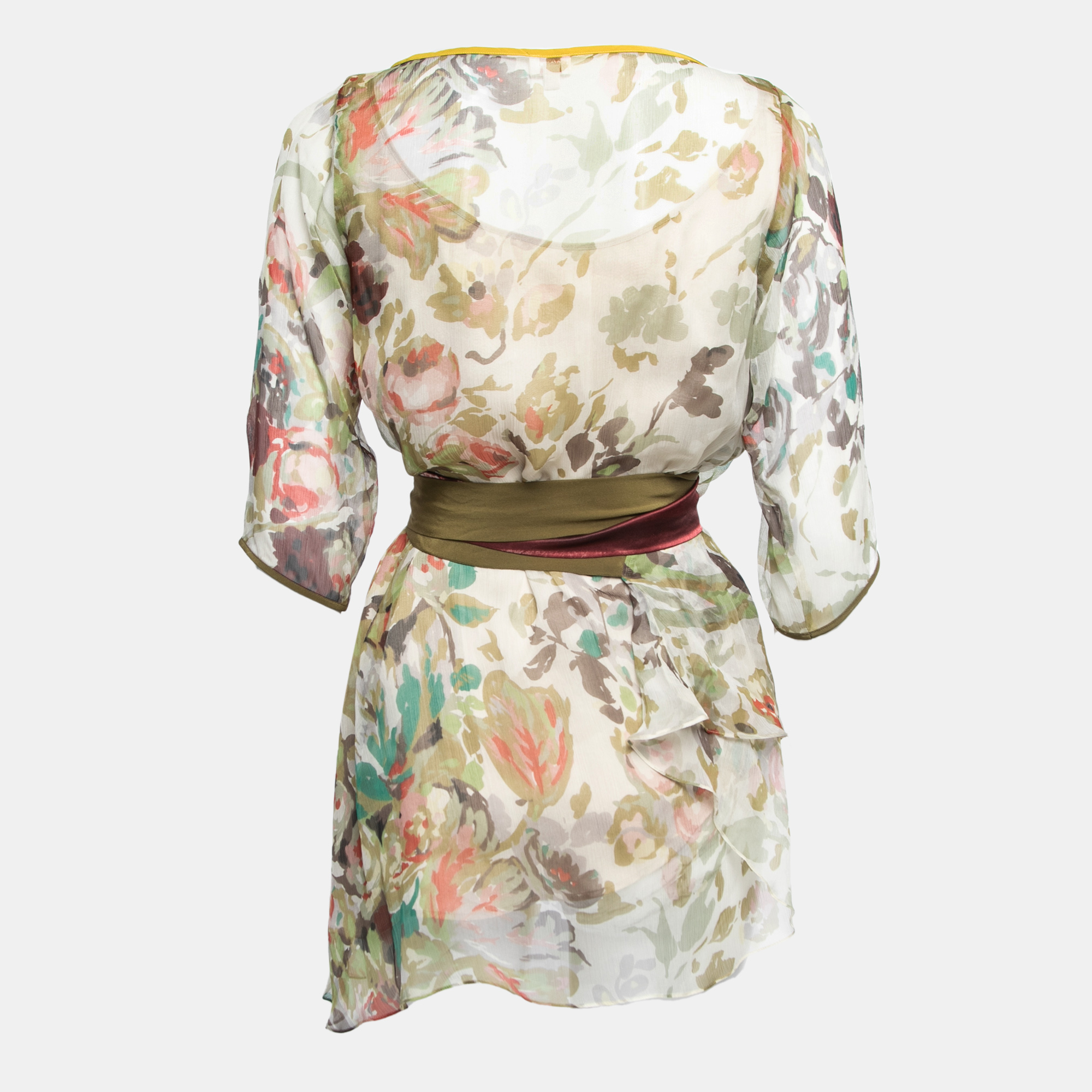 

Kenzo Beige Floral Printed Silk Belted Tunic