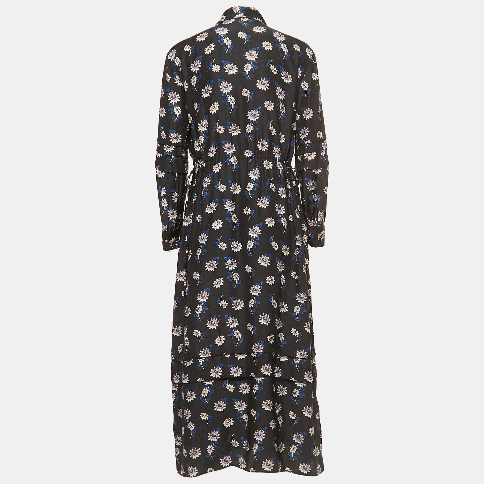 

Kenzo Navy Blue Floral Printed Silk Shirt Maxi Dress