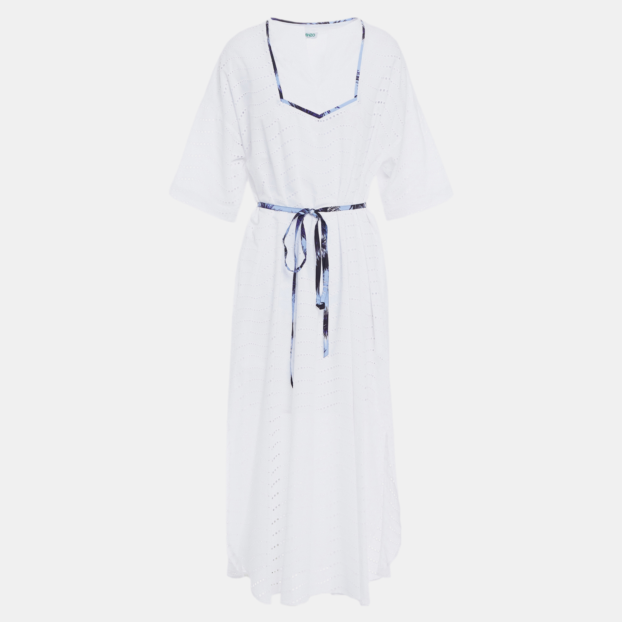 Pre-owned Kenzo Cotton Midi Dress 34 In White