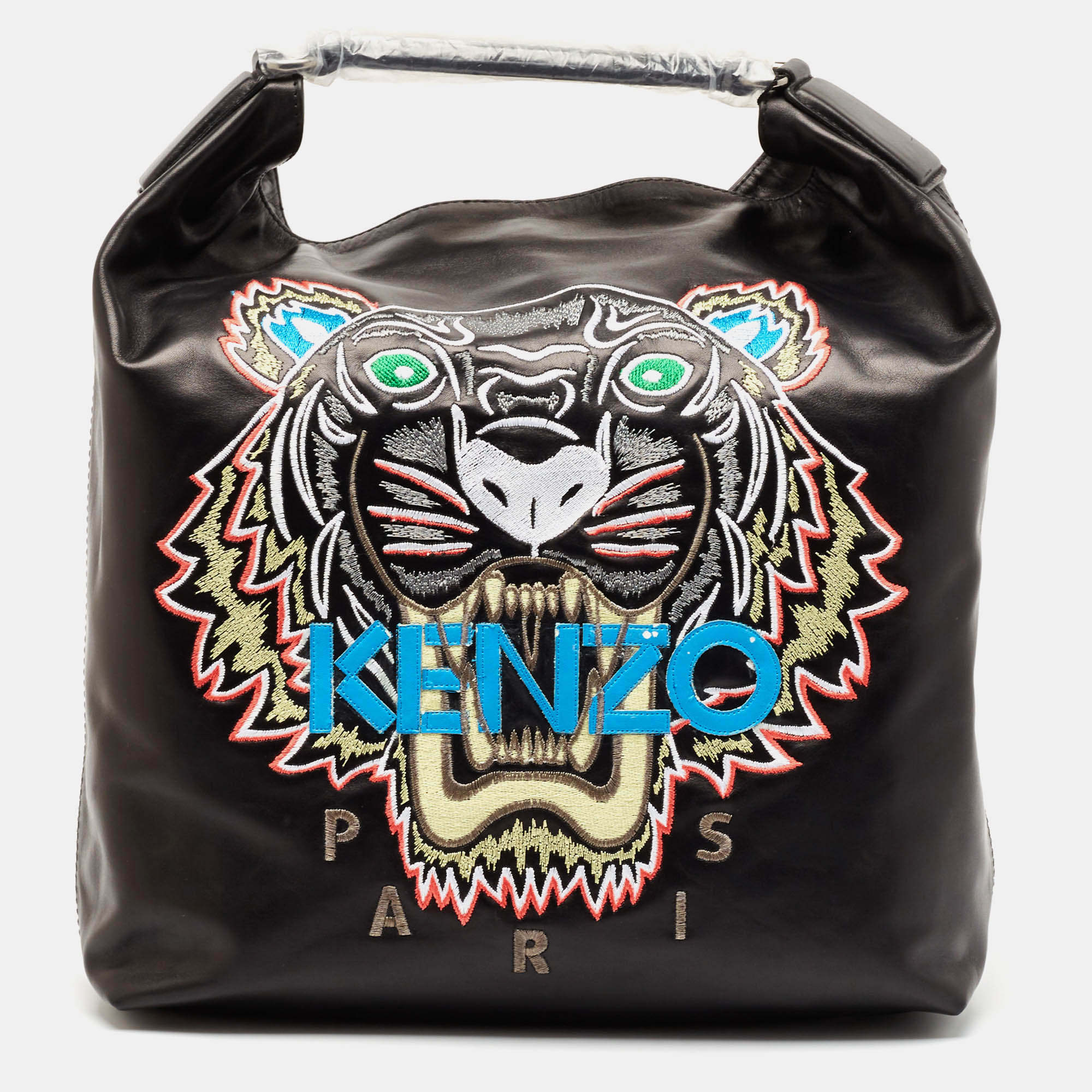 

Kenzo Black Leather Embroidered Tiger Tote