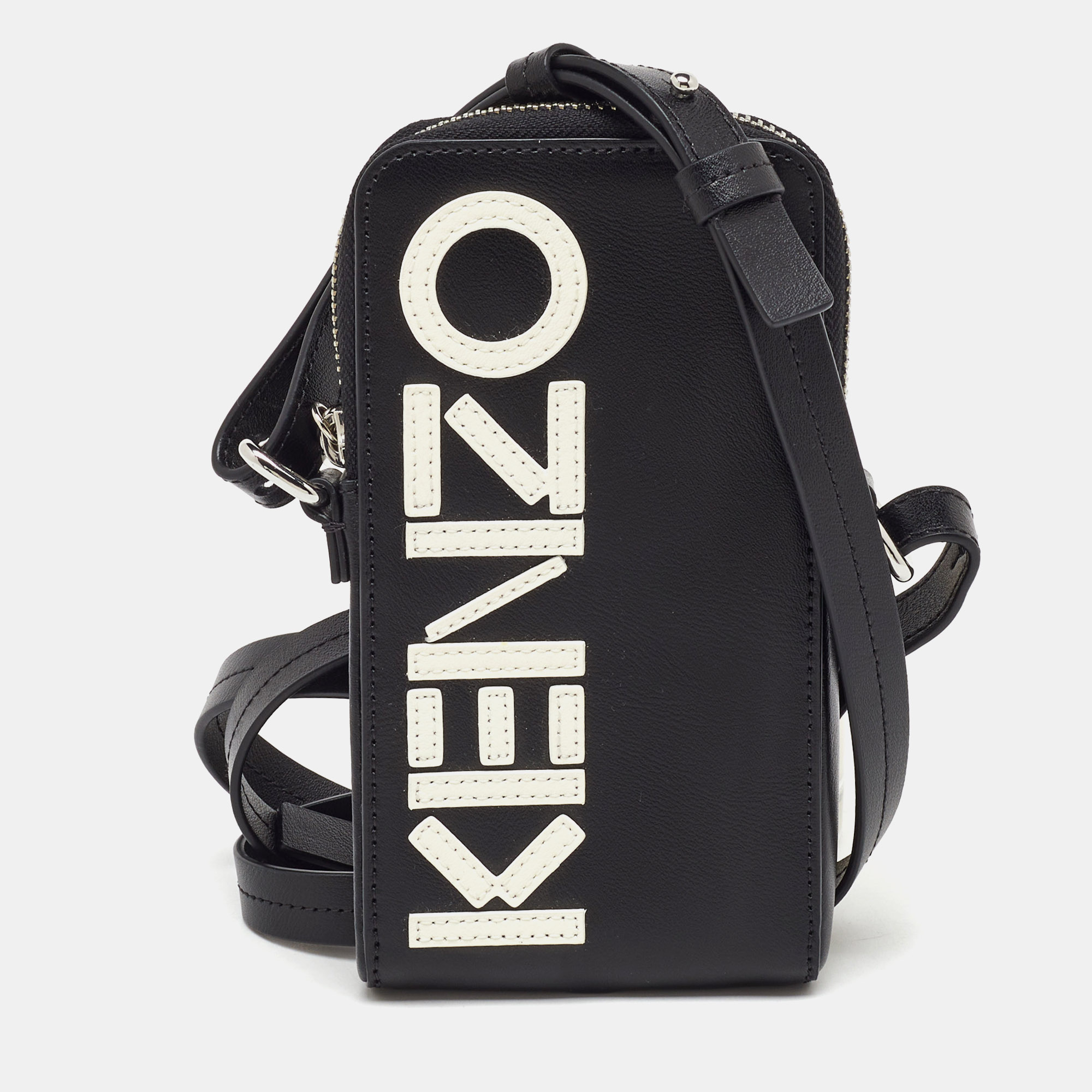 Pre-owned Kenzo Black Leather Phone Card Holder Crossbody Bag