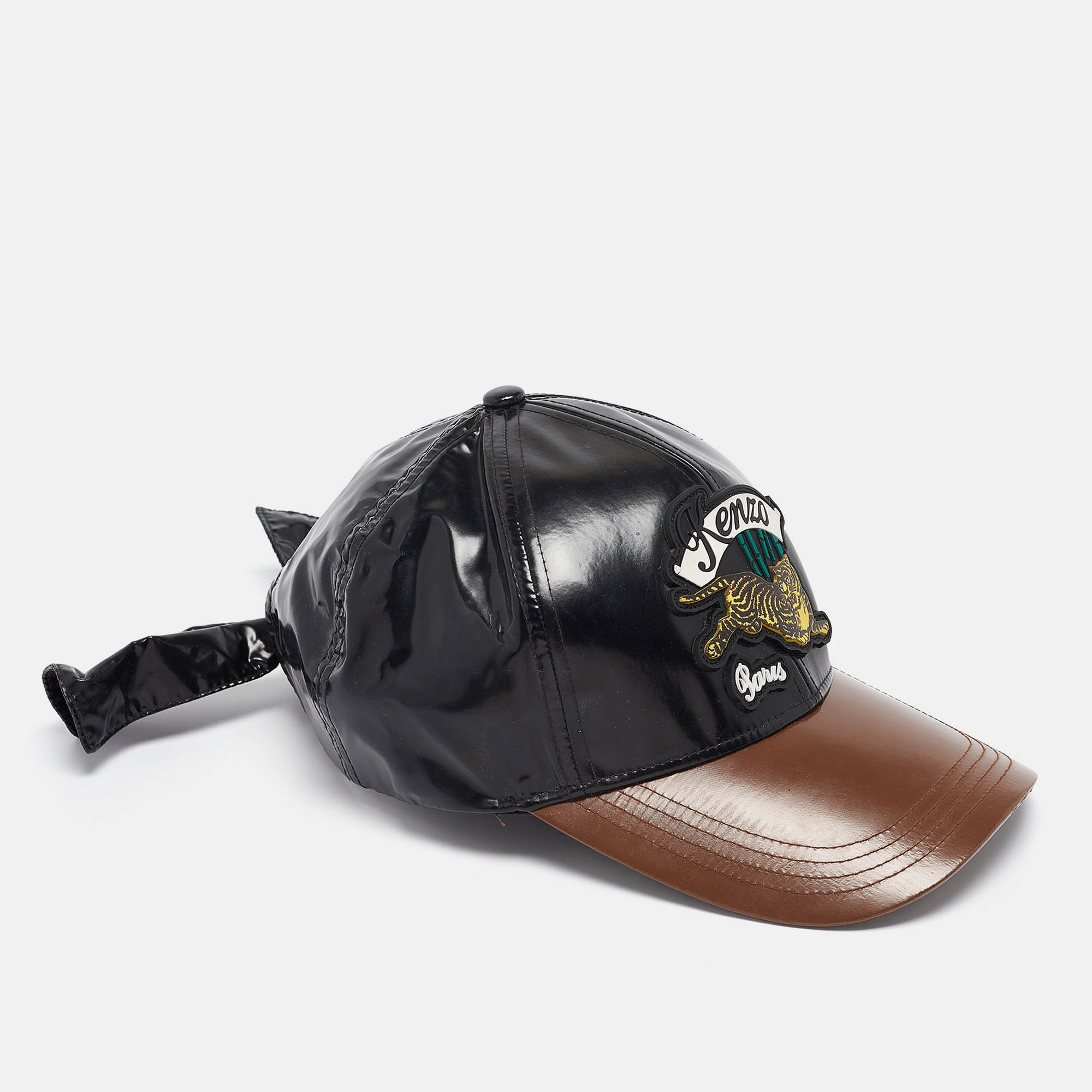 

Kenzo Black/Brown Faux Leather Applique Detail Baseball Cap