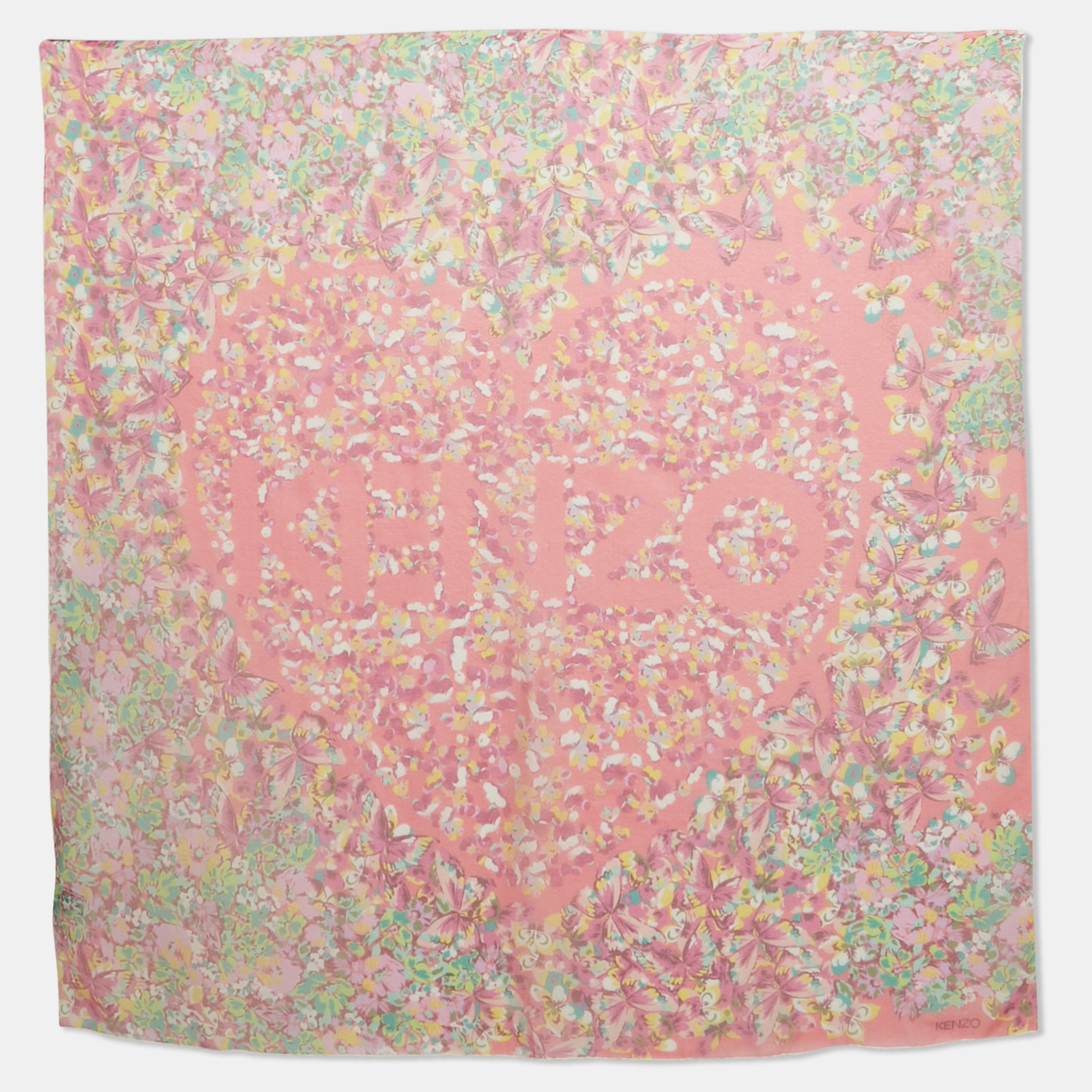 

Kenzo Pink Floral Print Silk Square Scarf