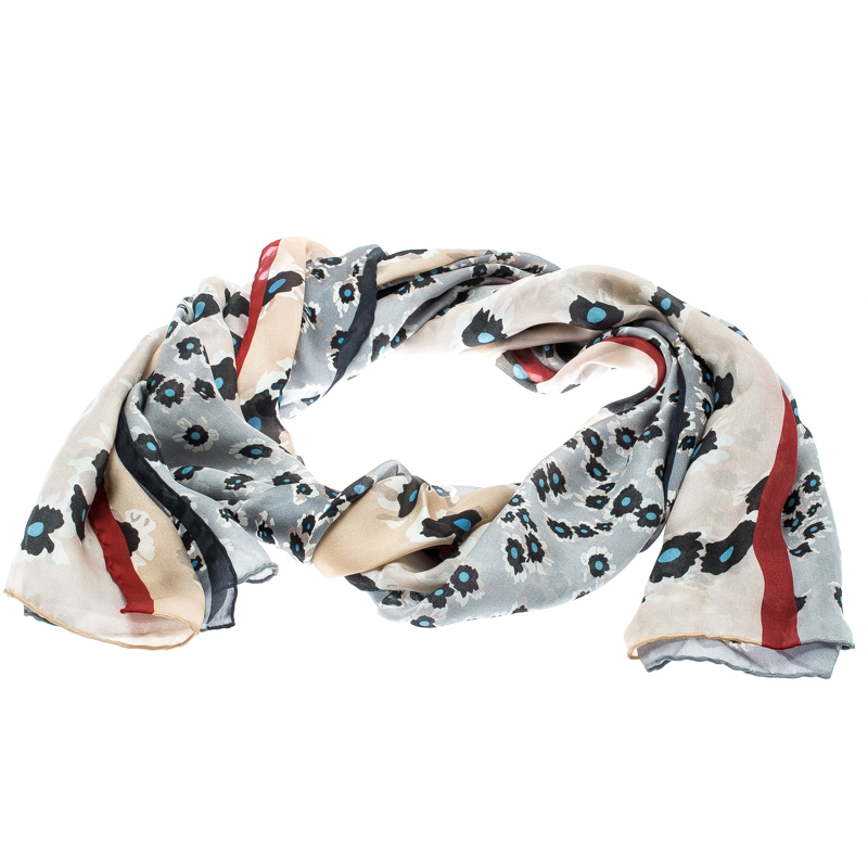 Pre Owned وشاح كينزو حرير مورد مطبوع متعدد الألوان