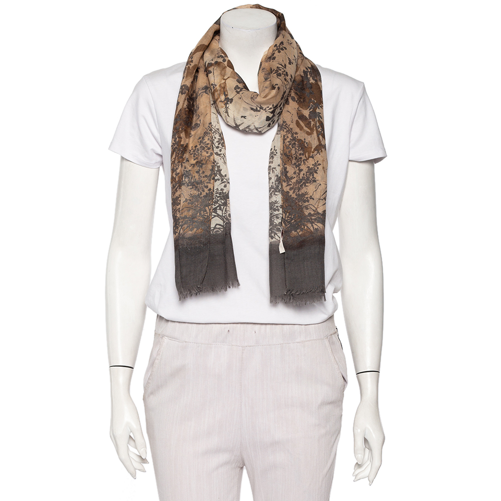 

Kenzo Beige Floral Printed Cotton Scarf