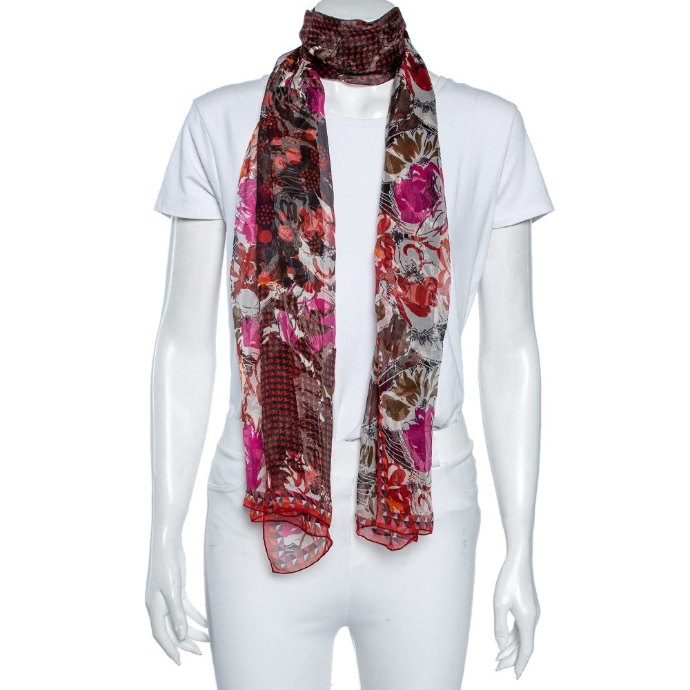 

Kenzo Multicolor Floral Print Silk Scarf