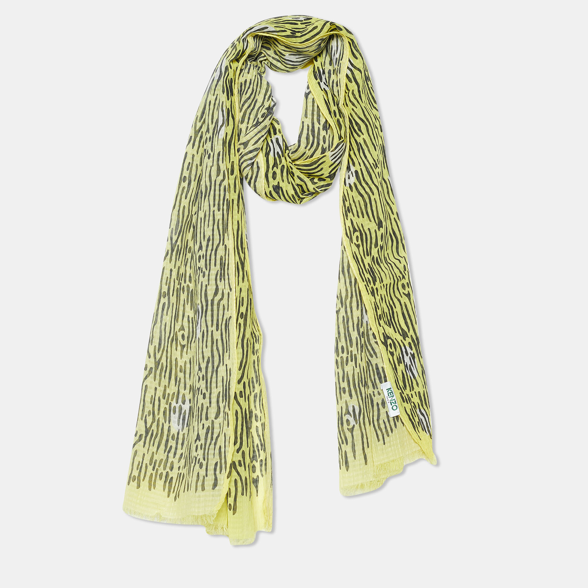 

Kenzo Yellow Printed Cotton Crinkled Scarf