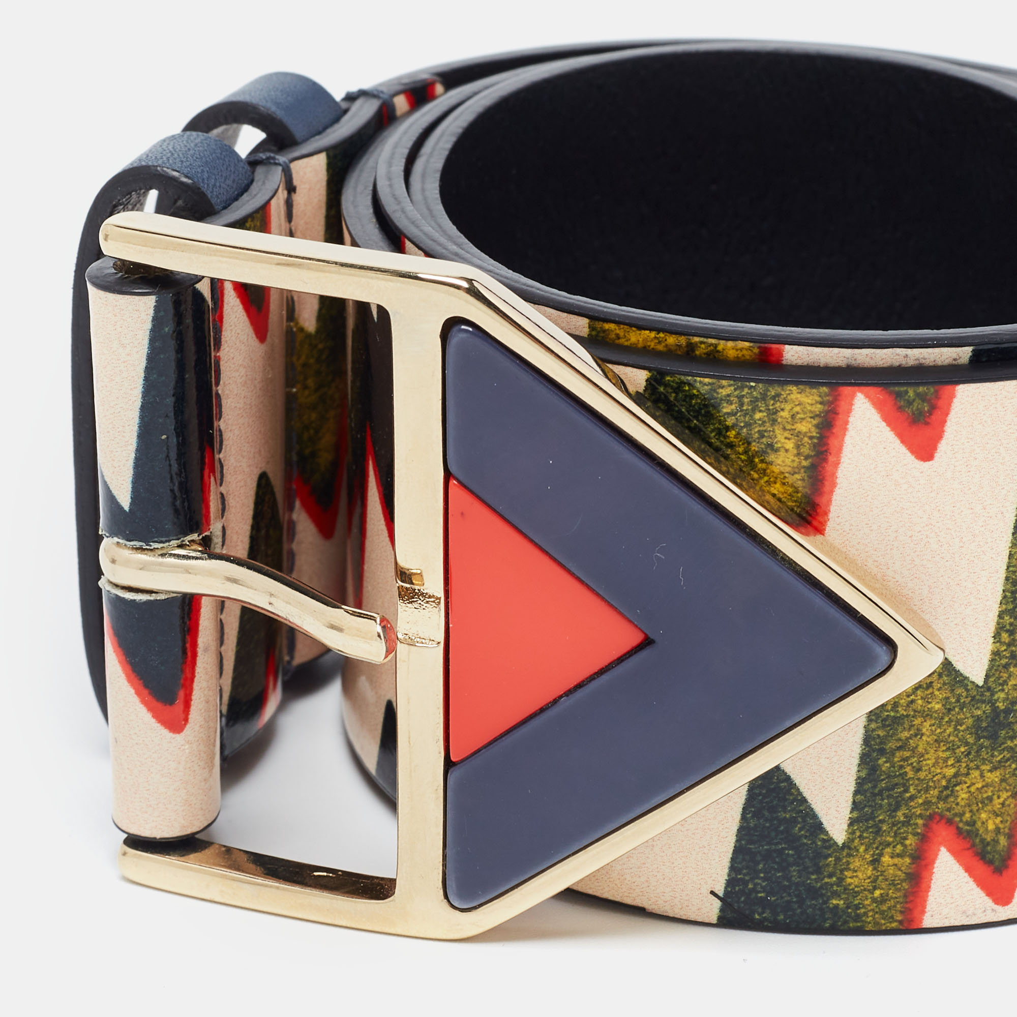 

Kenzo Multicolor Printed Patent Leather Triangular Buckle Belt