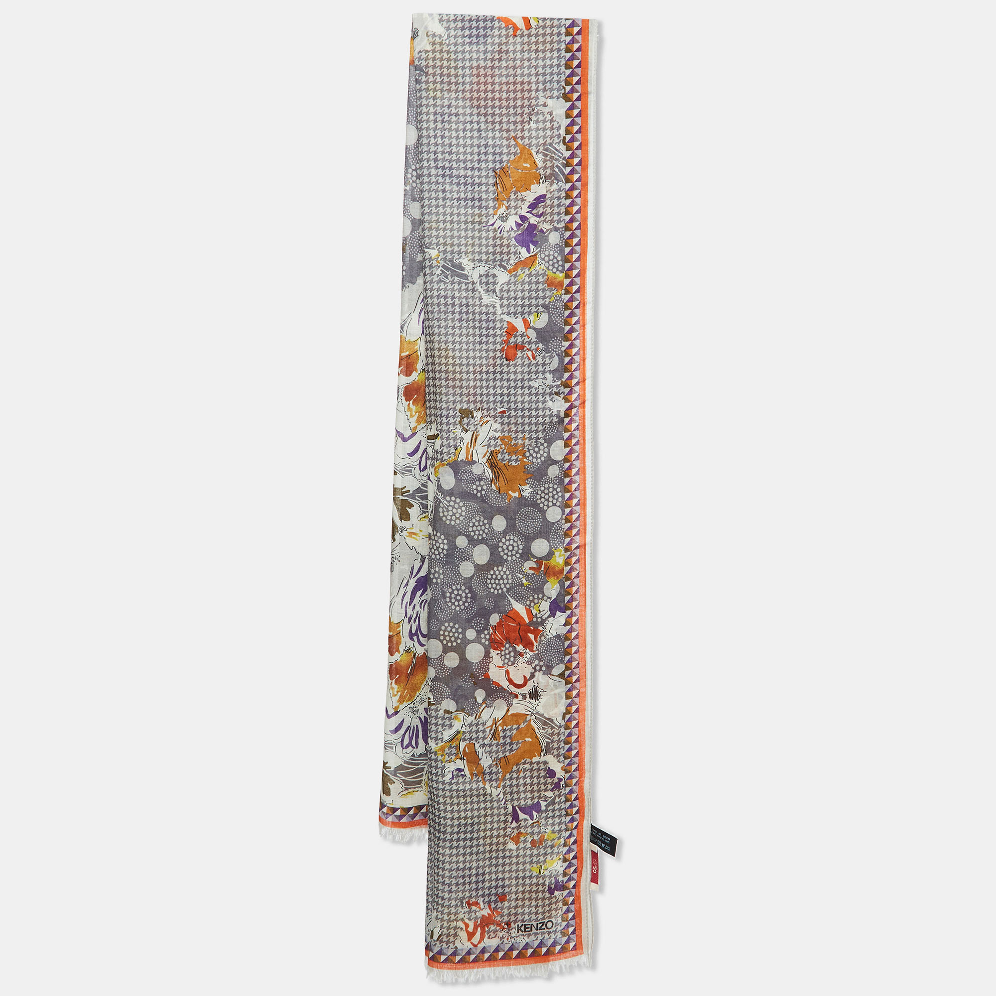

Kenzo Grey Houndstooth Floral Print Wool & Silk Stole