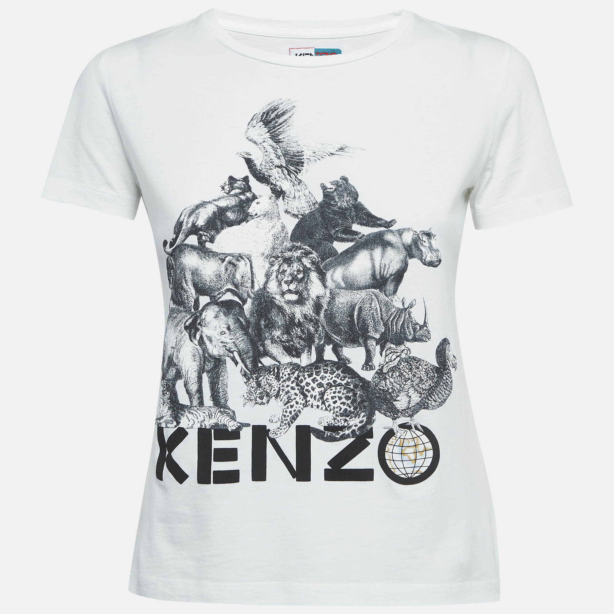 

Kenzo White Animal Printed Cotton Knit T-Shirt S