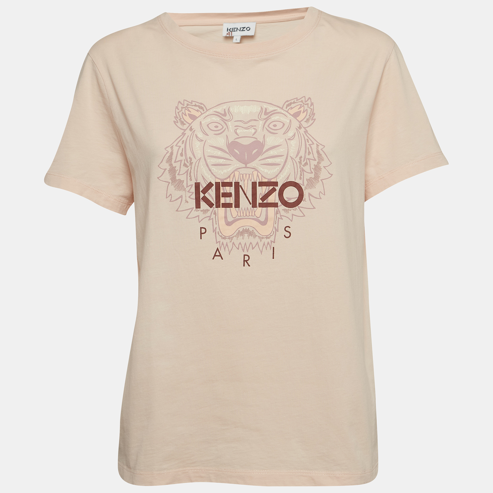 

Kenzo Light Orange Tiger Print Cotton Half Sleeve T-Shirt L