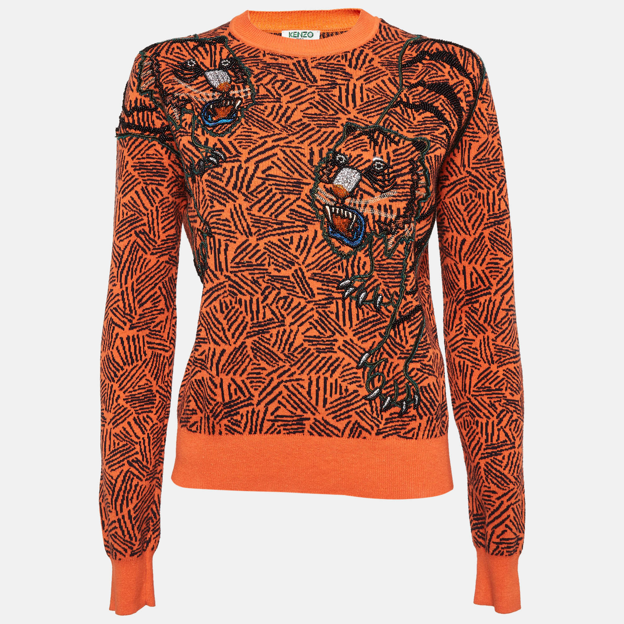 

Kenzo Orange Tiger Embroidered Cotton Knit Sweatshirt L