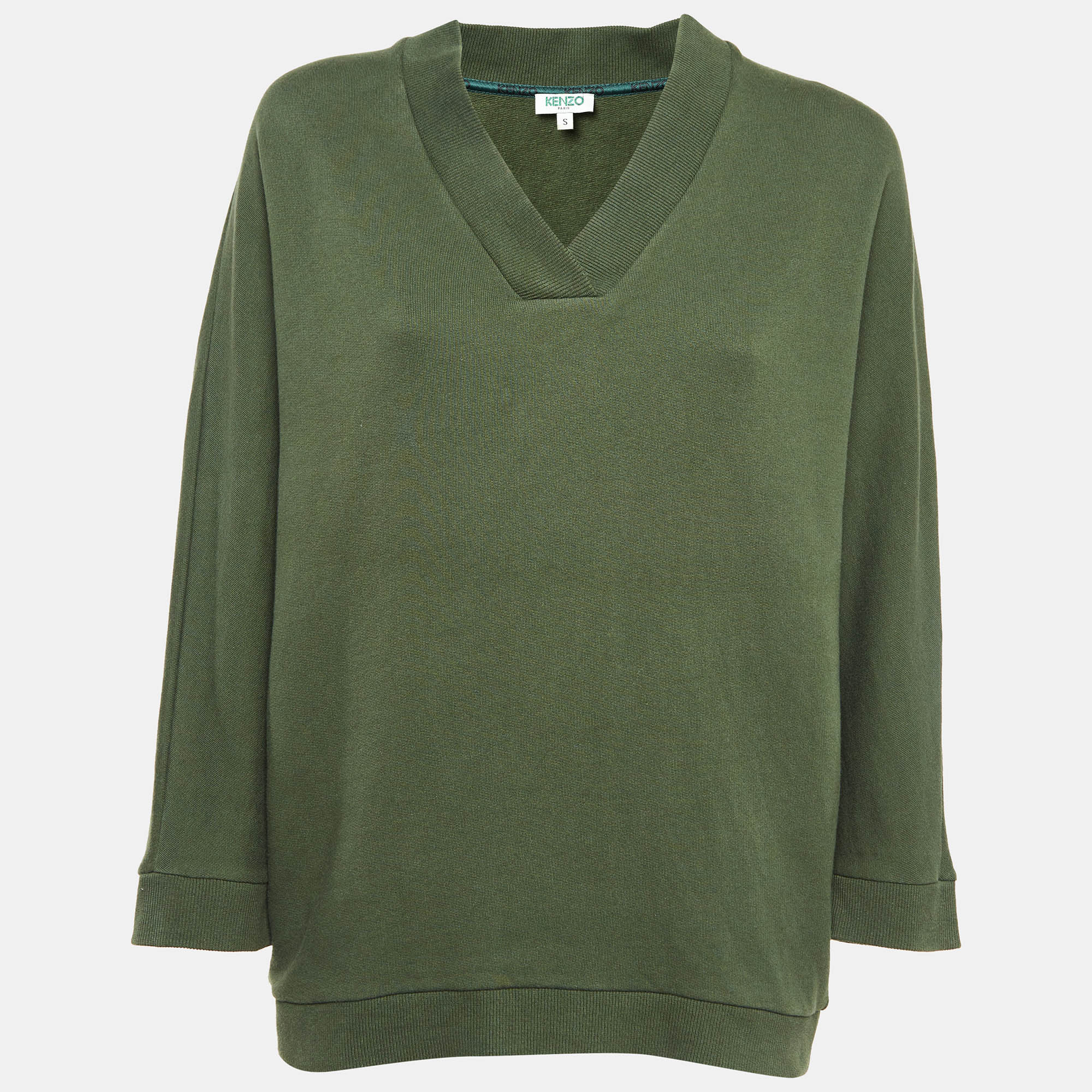 Pre-owned Kenzo Green Cotton Knit Printed Sweatshirt S