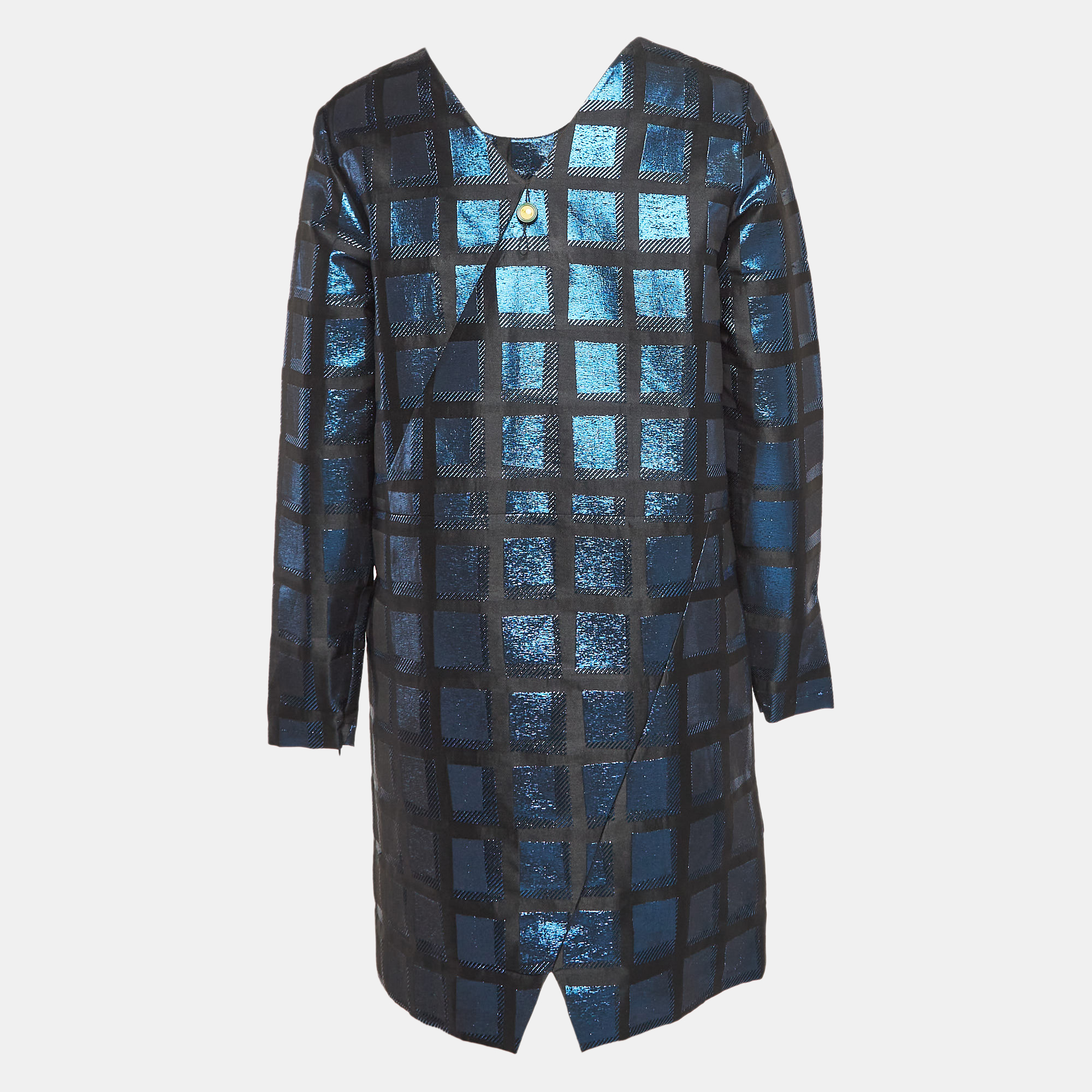 

Kenzo Blue Square Lurex V-Neck Shift Dress L