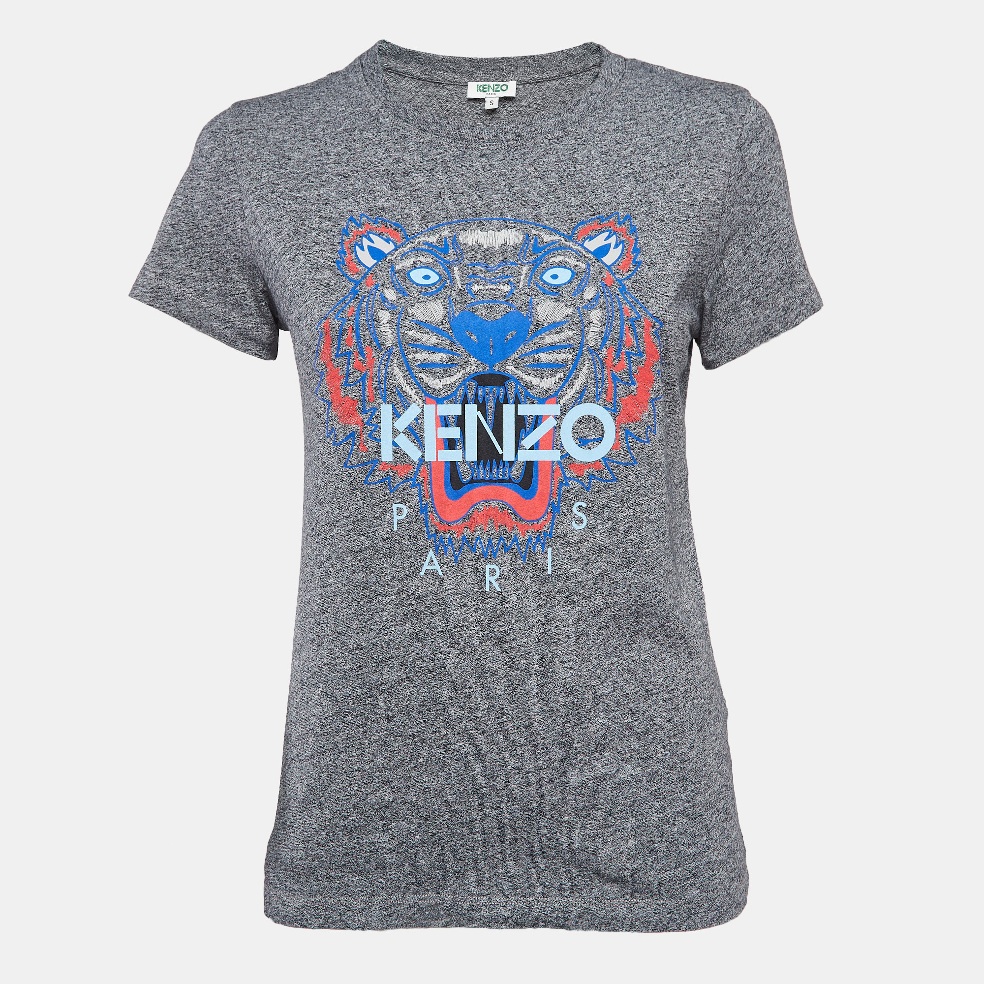 

Kenzo Grey Lion Print Melange Knit T-Shirt S