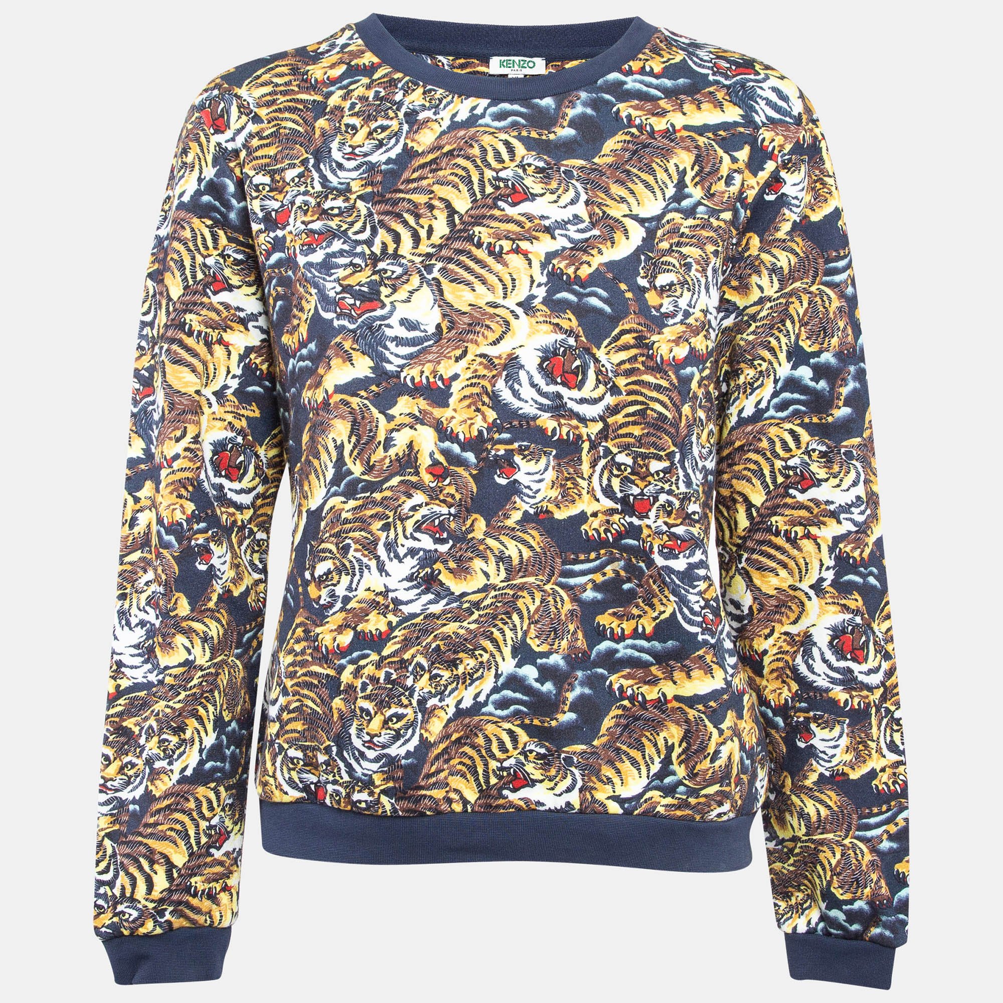 

Kenzo Blue Tiger Print Cotton Crew Neck Sweatshirt XL