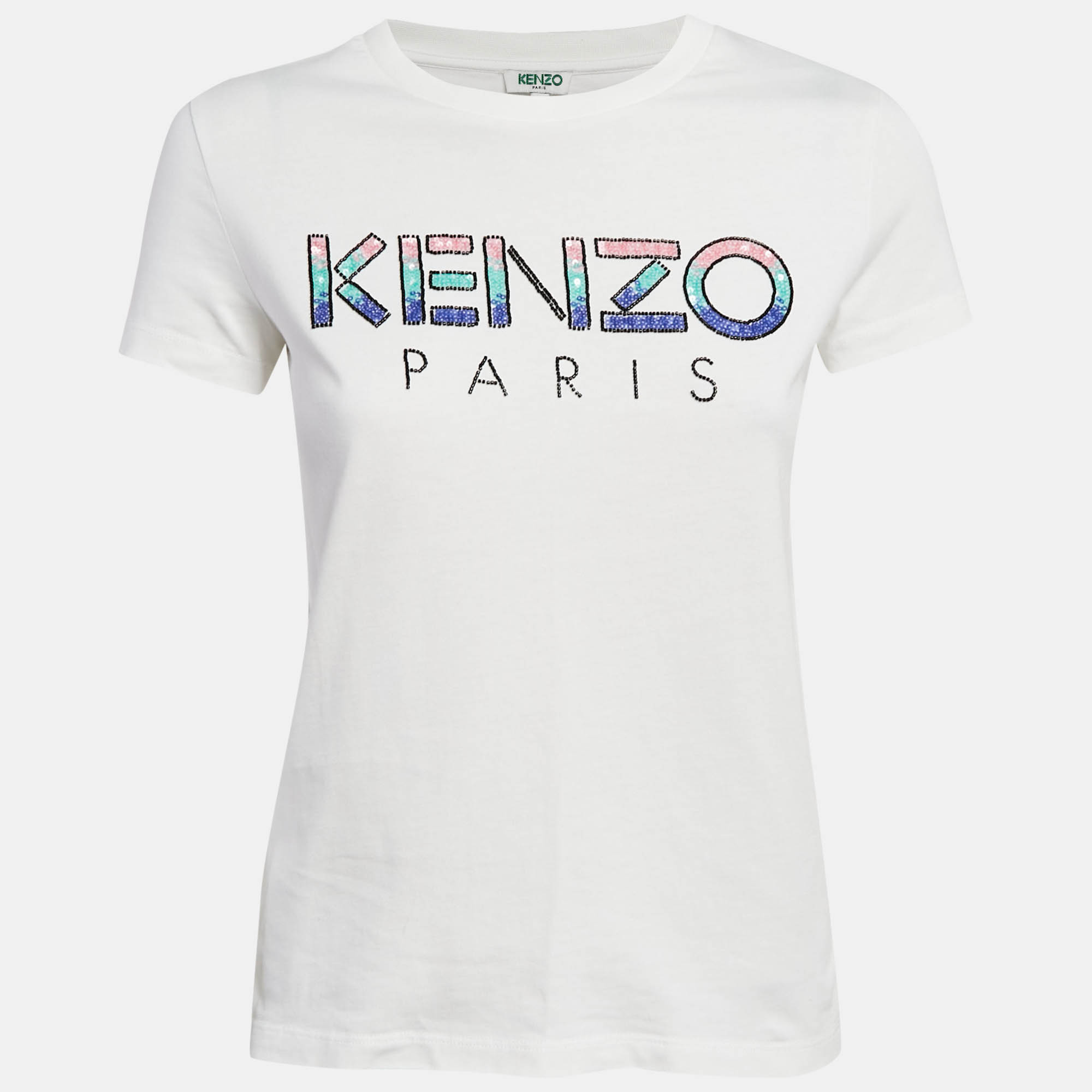 

Kenzo White Embellished Logo Jersey T-shirt S