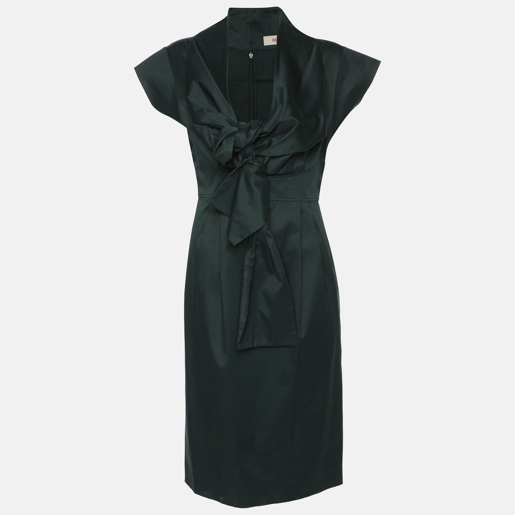 

Kenzo Green Cotton Blend Tie Midi Dress S