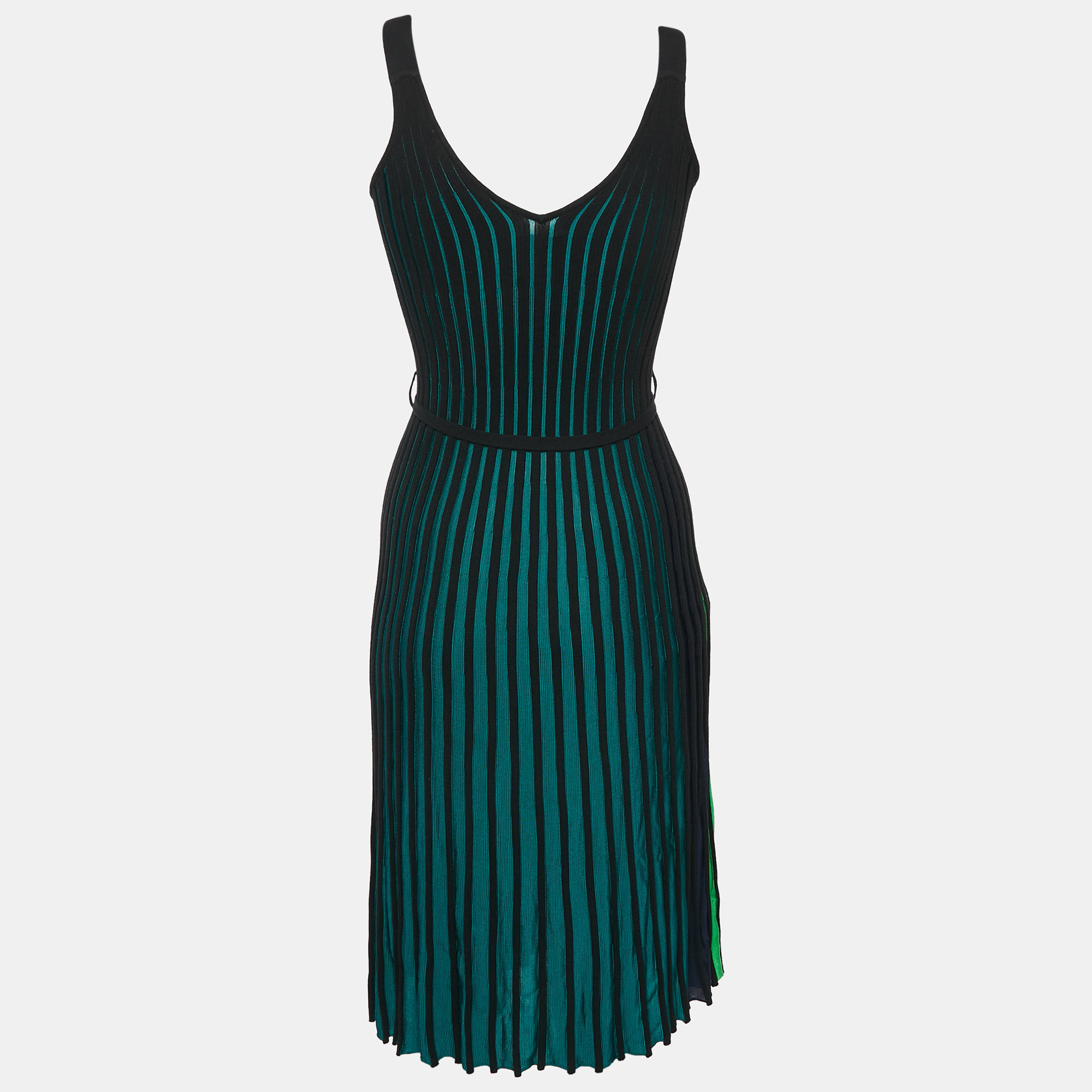 Kenzo Black/Multicolor Rib Knit Jersey Two-Toned Sleeveless Dress XS 