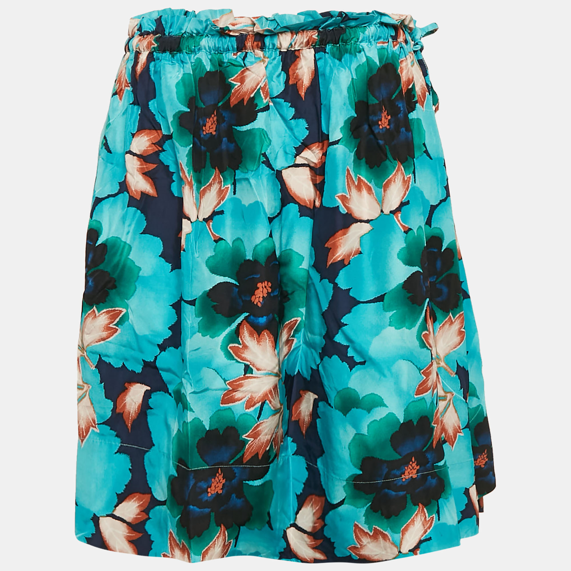 

Kenzo Blue Floral Print Silk Midi Skirt M