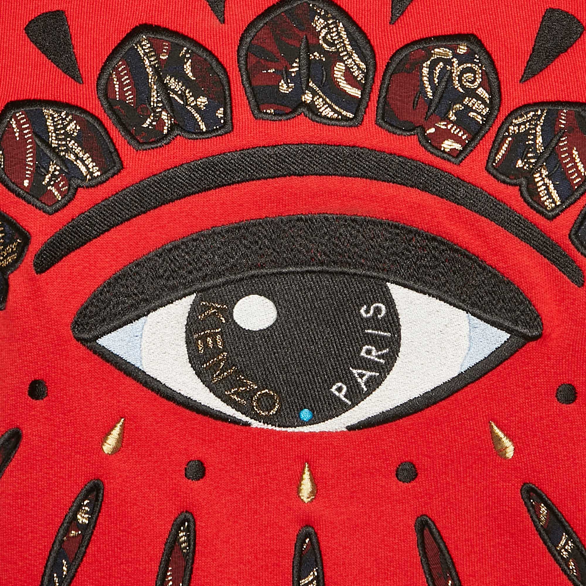 Kenzo Red Eye Logo Embroidered Cotton Knit Sweatshirt M 