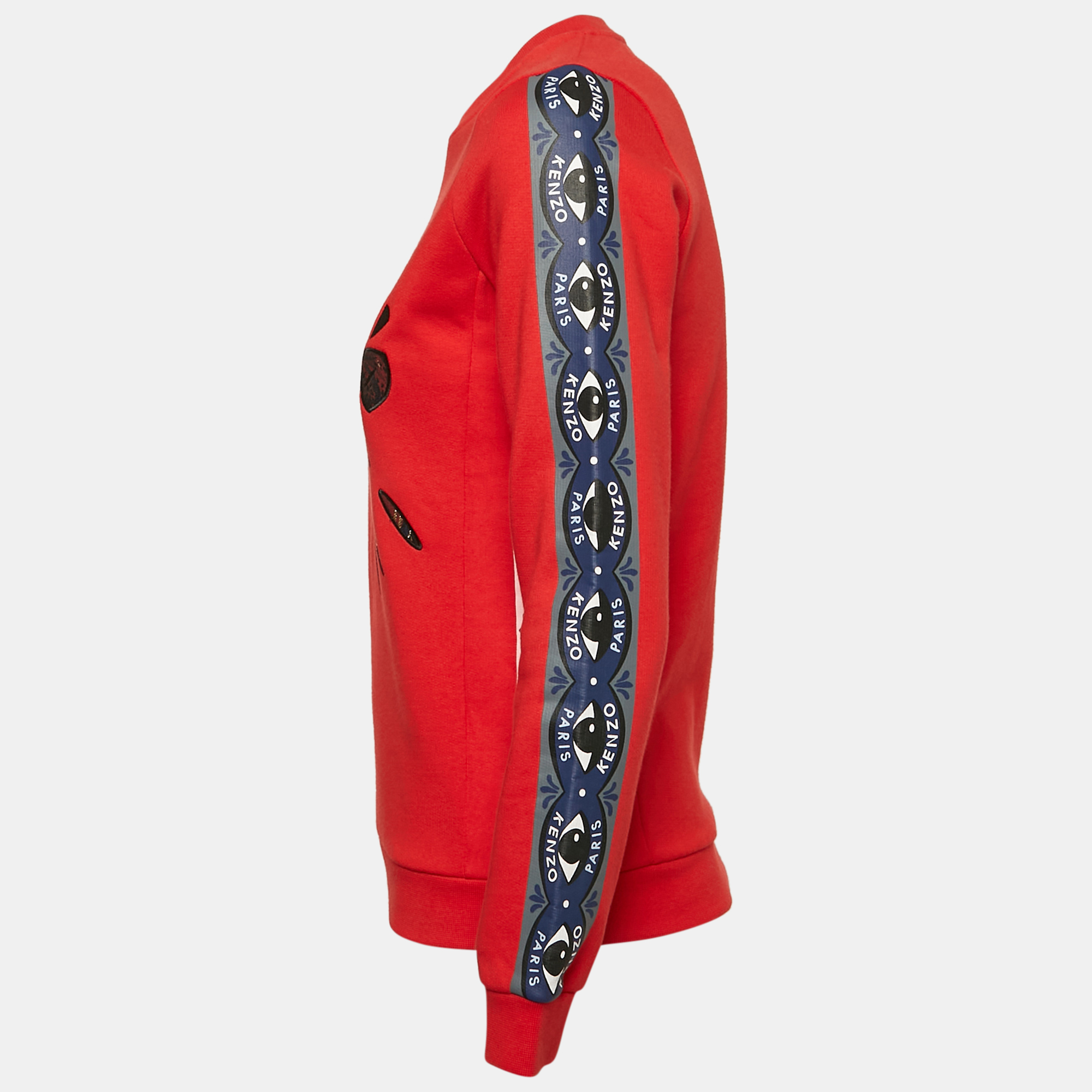 Kenzo Red Eye Logo Embroidered Cotton Knit Sweatshirt M 