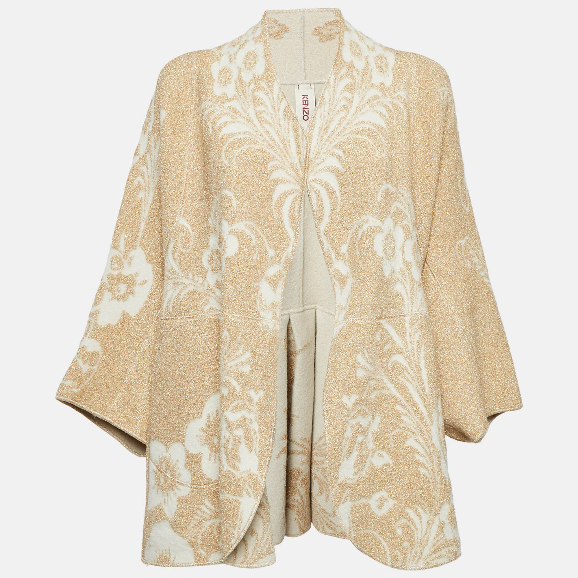 

Kenzo défilé Beige/Gold Brocade Knit Open Front Cardigan M