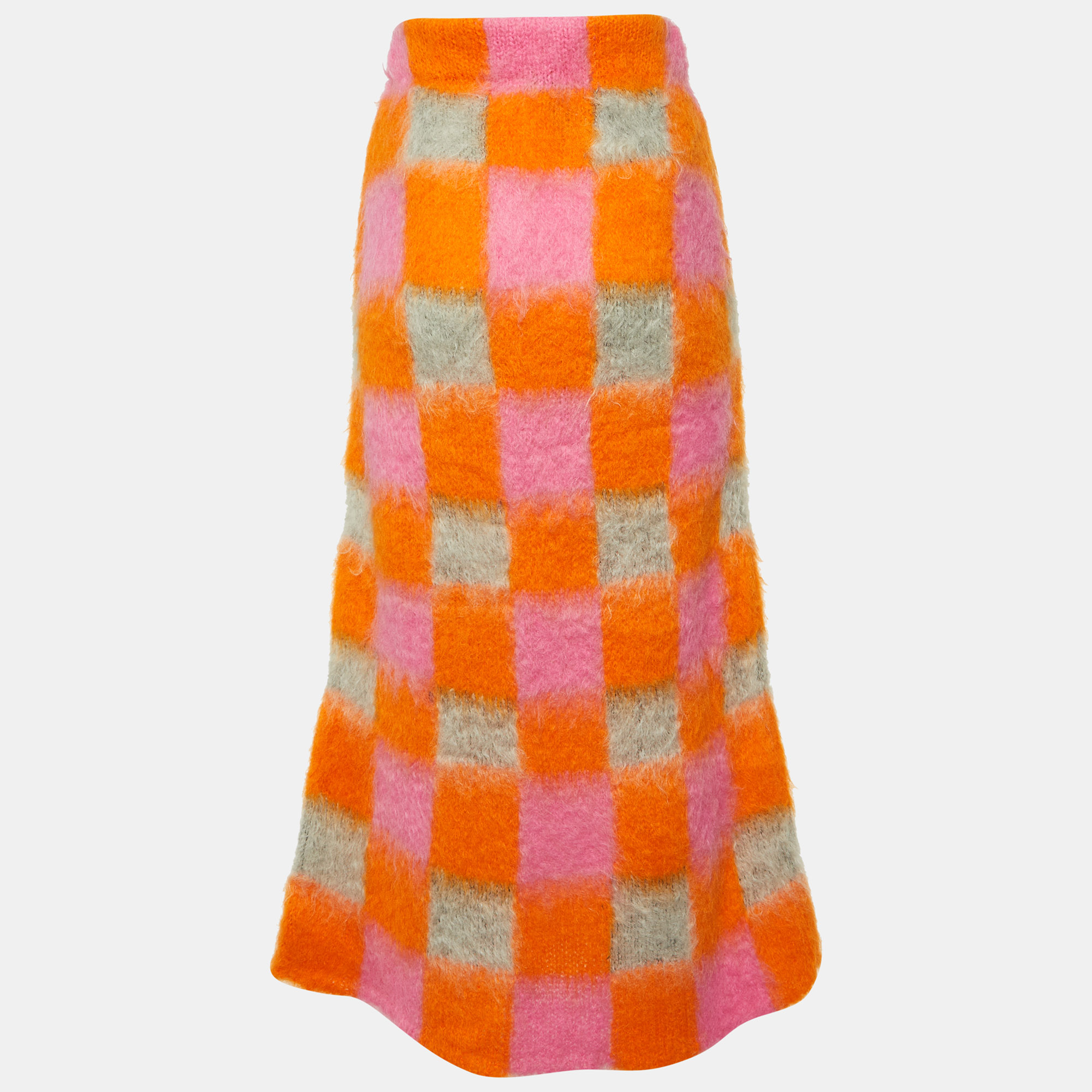 Kenzo Orange Colorblock Mohair Wool Knit Midi Skirt S 
