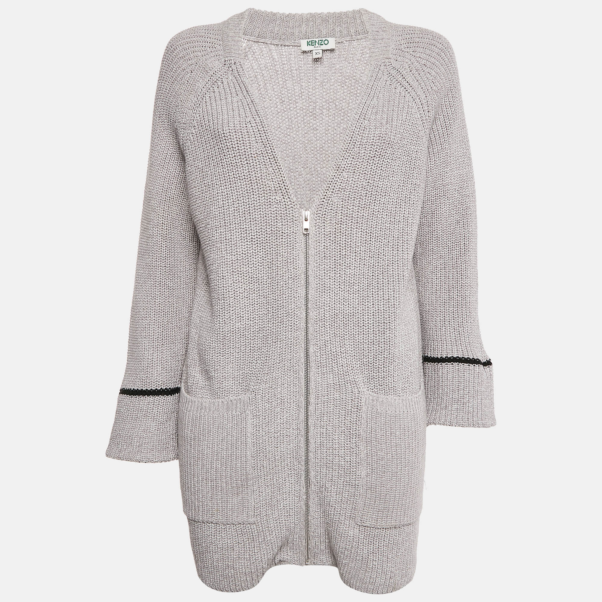 

Kenzo Grey Cotton and Wool Knit Zip-Up Cardigan XS