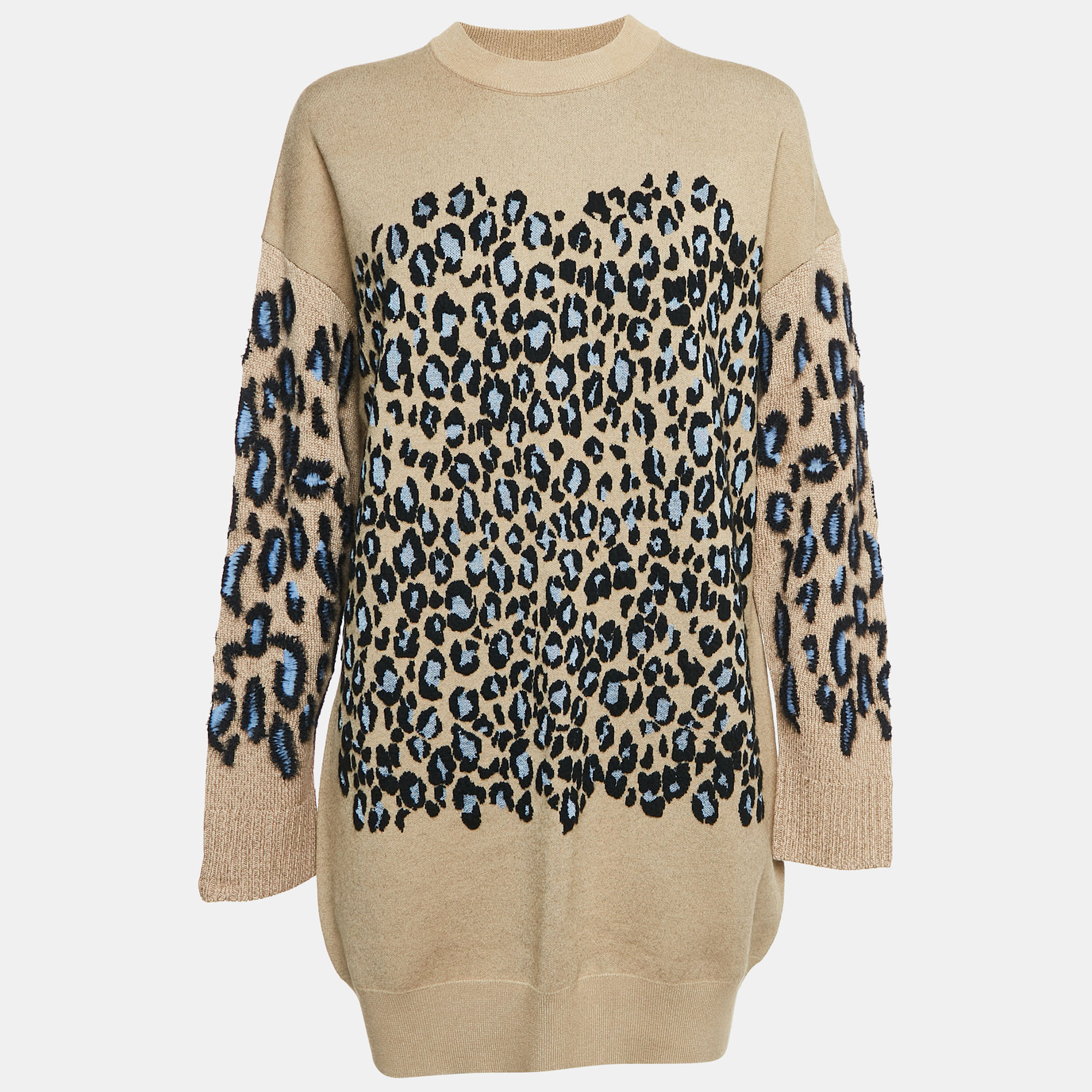 

Kenzo Camel Brown Tiger Pattern Wool Blend Knit Mini Dress S