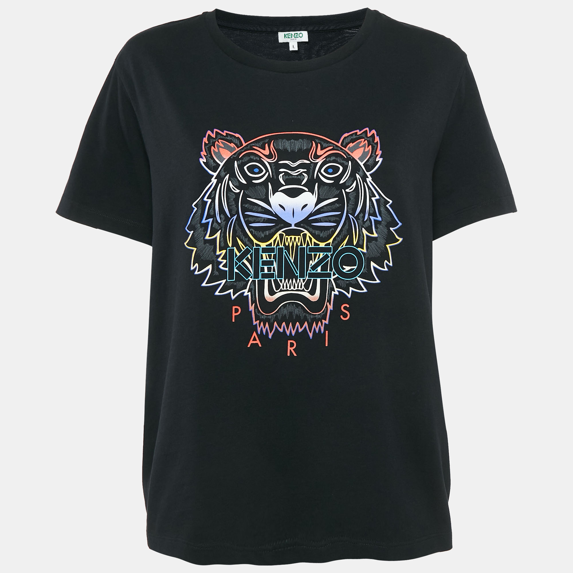 

Kenzo Black Tiger Print Cotton Crew Neck T-Shirt L